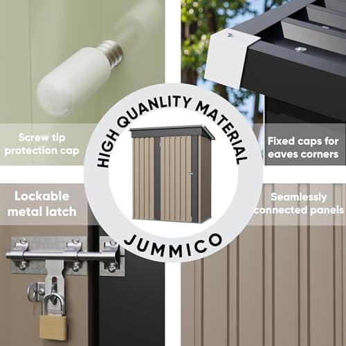 JUMMICO Metal Outdoor Storage Shed 5 x 3 FT Metal Shed with Lockable Door,Wat...