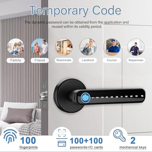 Fingerprint Door Lock, Touchscreen Keypad Lock with Handle, Smart Door Knob