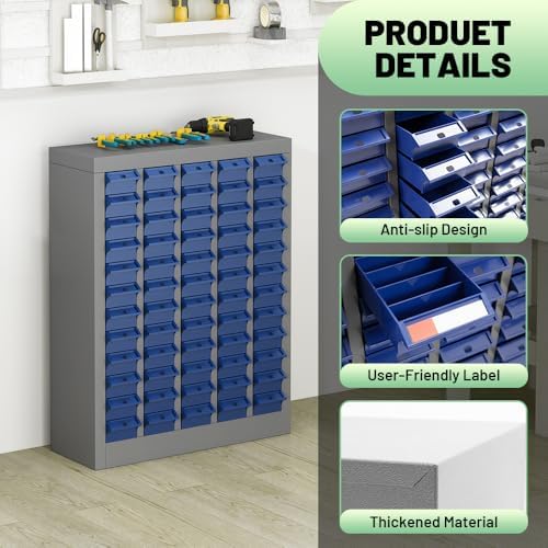 Yeeoy 60 Drawers Parts Cabinet, Nut and Bolt Storage Organizer, Grey