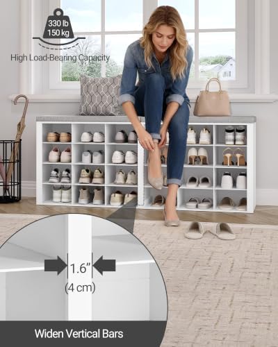 Hzuaneri Shoe Storage Bench with Cushion, Storage Bench with 24 Cubbies