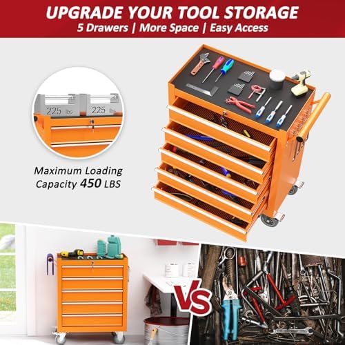 5 Drawers Rolling Tool Chest with Wheels, Portable Rolling Tool Boxes with Wh...