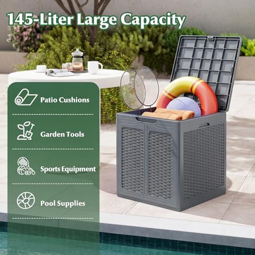 Tangkula 39 Gallon Outdoor Storage Box with Lockable Lid