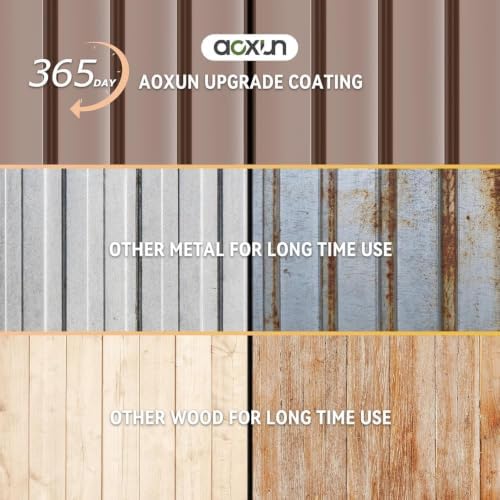 Aoxun 6x4FT Shed with Floor Galvanized Steel Outdoor Storage Shed (Brown)