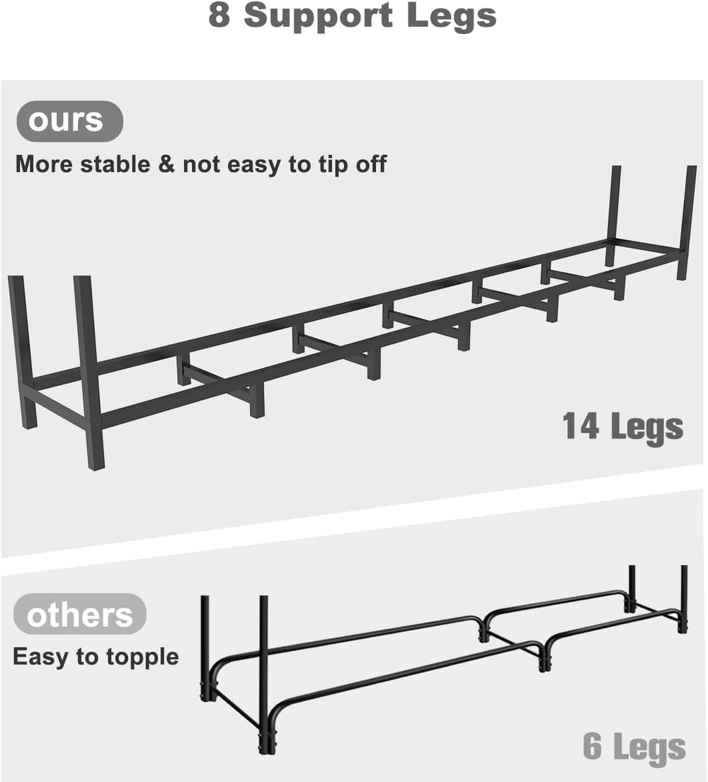 8ft Outdoor Firewood Rack Log Holder for Fire Wood Pile Storage