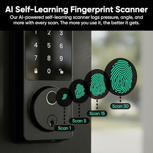 Wyze Auto-Lock Bolt v2, Fingerprint Keyless Entry Smart Lock, AI Learning Sca...