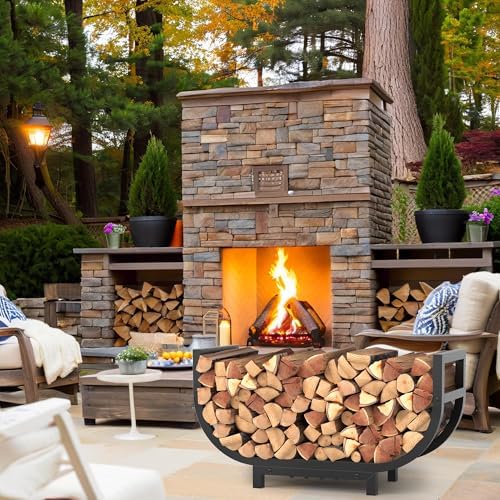 34-inch Firewood Rack Outdoor Indoor with Log Carrier Bag, Stable Log Holder ...