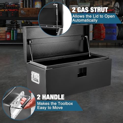 Garvee Black Steel Truck Bed Tool Box, Trailer Tongue Box, Truck Storage Orga...