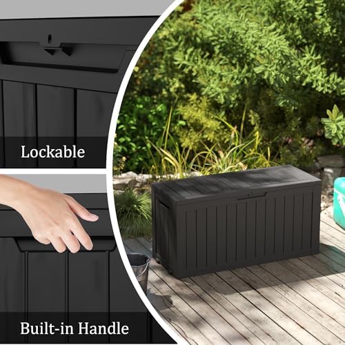 Outdoor Storage Box Waterproof with Wheels, 76 Gallon Lockable Resin Deck Box...