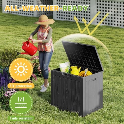 DRATO 35 Gallon Outdoor Storage Box Waterproof, Lockable Resin Deck Box for P...
