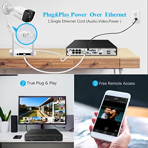 OOSSXX 4K POE Wired Home Security Camera System, 8 Wired 4K Bullet Cameras