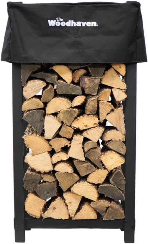 Woodhaven Black 4ft x 2ft Firewood Rack - Indoor And Outdoor Use With Cover -...