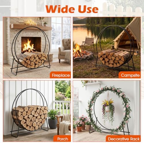 Goplus 45" Round Firewood Rack, Heavy-Duty Metal Log Holder (45 inch)