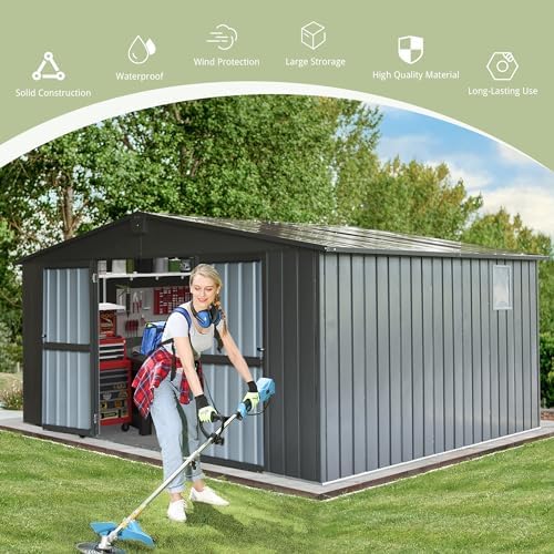 Domi Outdoor Storage Shed 11'x12.5', Metal Sheds Storage House with L...