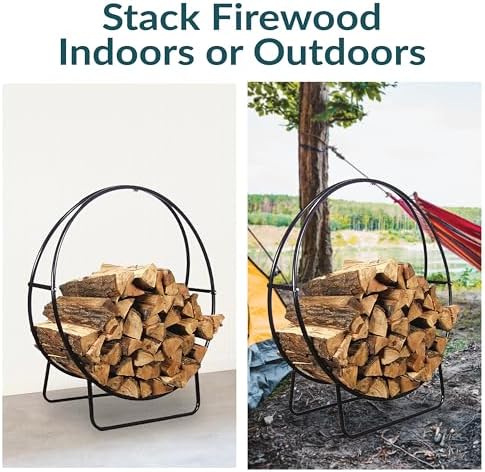Sunnydaze Outdoor Firewood Rack, Heavy-Duty Steel, 40” Diameter