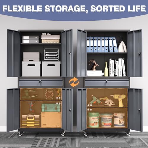 73" Metal Garage Storage Cabinet with Wheels, Rolling Tool Storage with ...