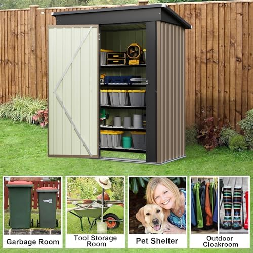 JUMMICO Metal Outdoor Storage Shed 5 x 3 FT Metal Shed with Lockable Door,Wat...