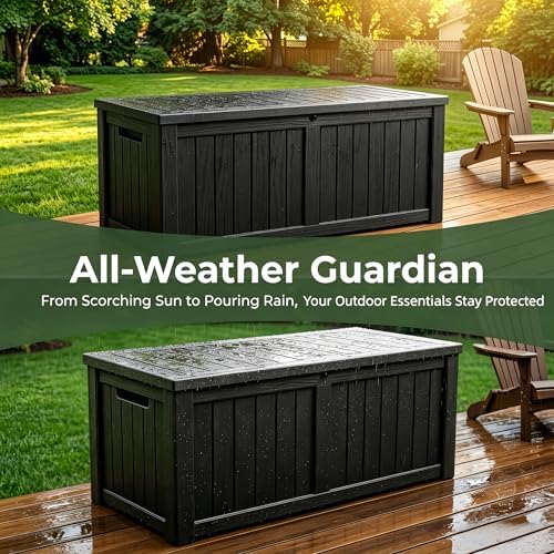 MAKINO 178 Gallon Large Resin Outdoor Storage Box, Waterproof Deck Box, Locka...