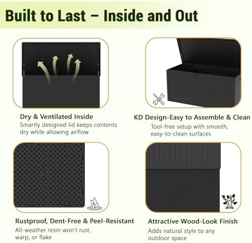 260 Gallon PRO Outdoor Storage Box Waterproof Lockable Resin Deck Box Large, ...
