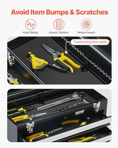 VEVOR Metal Tool Box, 20.5-inch, Portable Metal Tool Box with 3 Drawers, Smal...