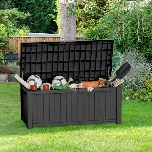 150 Gallon Outdoor Storage Box Waterproof Lockable Resin Deck Box Large, Pati...