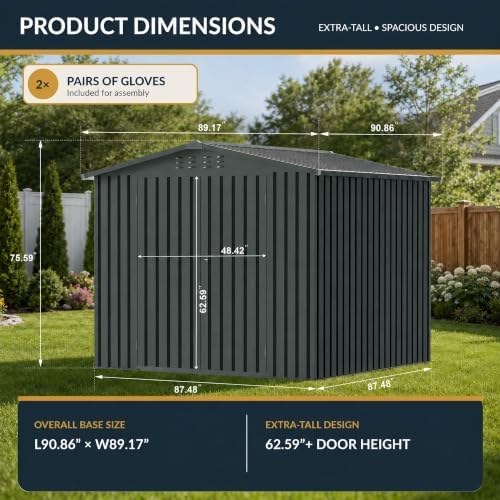 8x8 FT Outdoor Metal Storage Shed with Lockable Doors and Upgraded Frame,Gard...