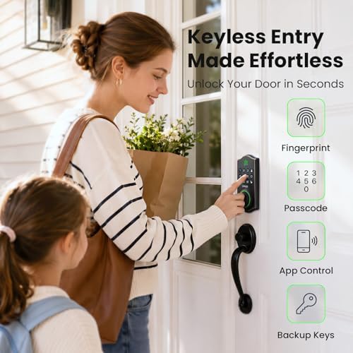 GHome Smart Fingerprint Door Lock for Front Door, 1.0s Unlock AI Self-Learnin...