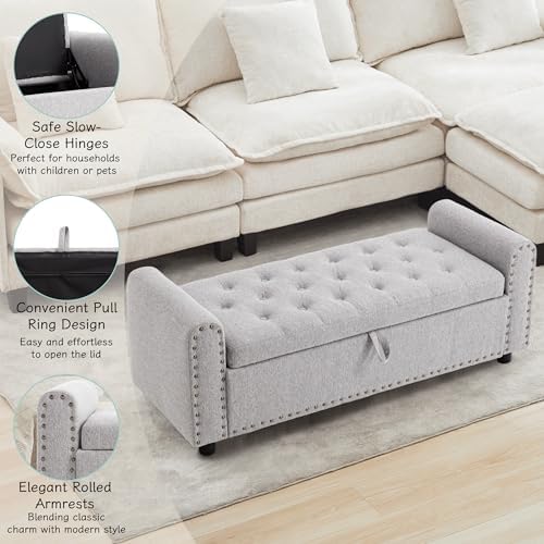 Ottoman with Storage, Tufted Storage Bench for Bedroom, 48" Fabrics End ...