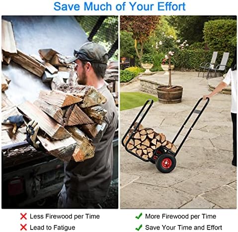 S AFSTAR Indoor Outdoor Firewood Cart, 3.6ft/44โ Height Rolling Firewood Log ...