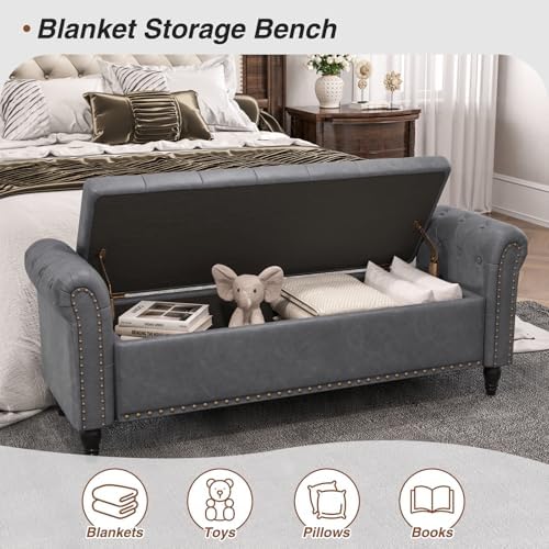 FiveWillowise 65" Bedroom Bench, End of Bed Bench with Storage, Gray