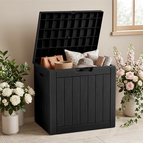30 Gallon Outdoor Storage Box, Waterproof Resin Deck Box with Side Handles, L...