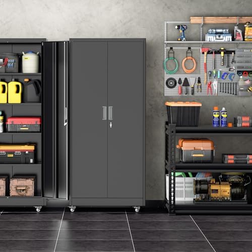 INTERGREAT Metal Storage Cabinet with Wheels, 72" Garage Storage Cabinet...