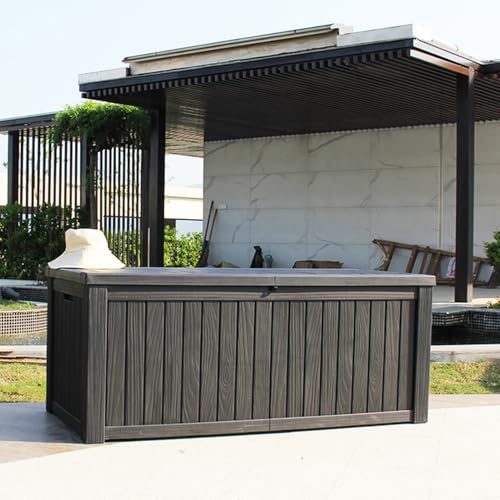 BTEXPERT 150 Gallon Large Resin Deck Box, Outdoor Storage Container with Meta...