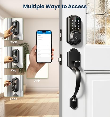 Veise VE06-H Smart Front Door Lock Handle Set, App Control, Matte Black
