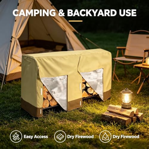 8Ft 210D Oxford Outdoor Waterproof Firewood Rack Cover for Heavy Duty Log Rac...
