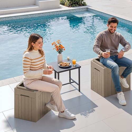 Devoko 30 Gallon Resin Deck Box 2 Pack Outdoor Indoor Waterproof Storage Box ...