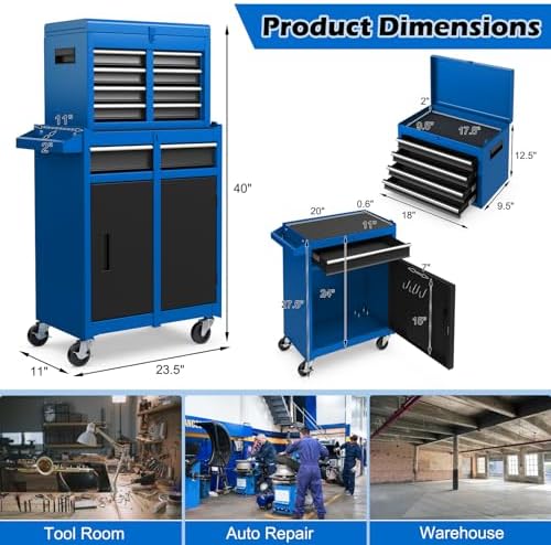 DREAMADE 5-Drawer Tool Chest Combo, Rolling Tool Cabinet w/Detachable Top Too...