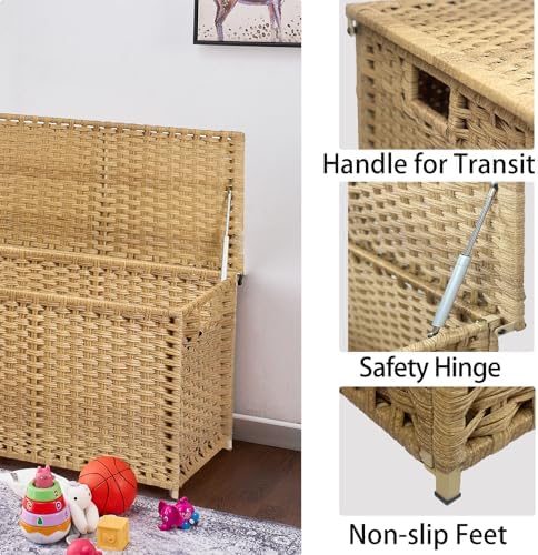 Wicker Storage Trunk, Large Storage Basket with Lid,Rural Natural