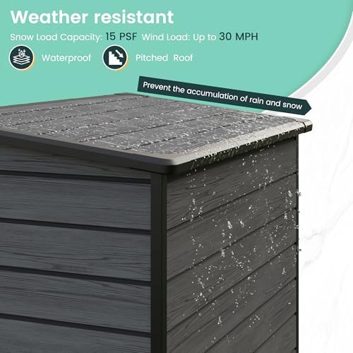 UDPATIO Outdoor Storage Shed 5x3 FT, Resin Garden Shed with Floor,Dark Grey