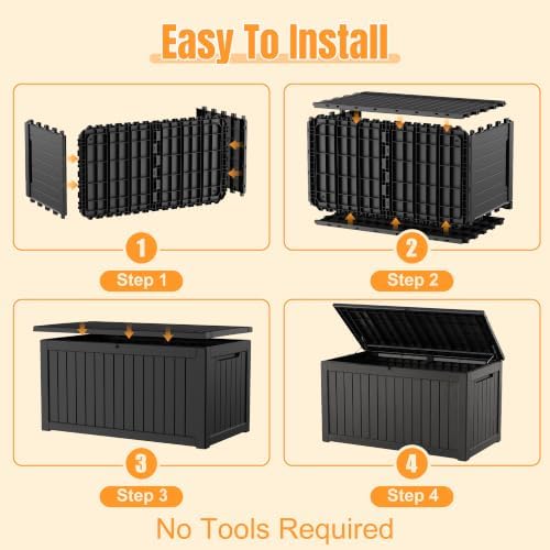 Outdoor Storage Box, 360 Gallon Waterproof Resin Deck Box with Support Rod