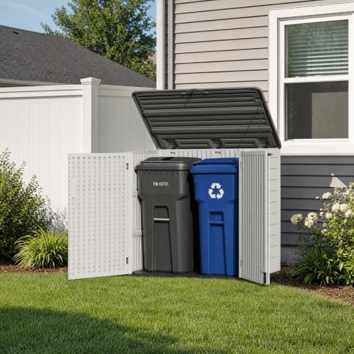 ADDOK Outdoor Storage Cabinet, 48 Cu.Ft Horizontal Resin Storage Shed