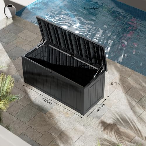 270 Gallon Outdoor Storage Box Waterproof, Lockable Resin Deck Box Large, Pat...
