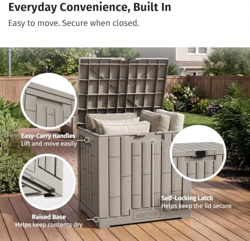 EAST OAK Outdoor Storage Box, 31 Gallon Deck Box, Waterproof Resin Storage Bi...