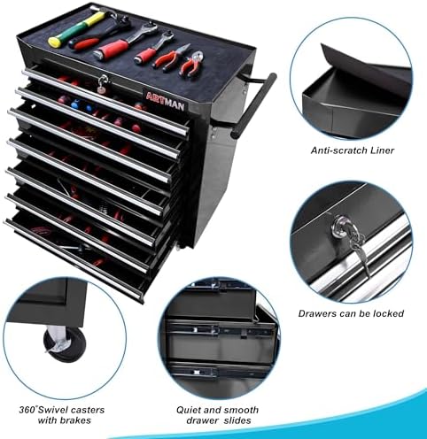 7 Drawers Rolling Tool Cart on Wheels, Multifunctional Organizer Tool Chest T...