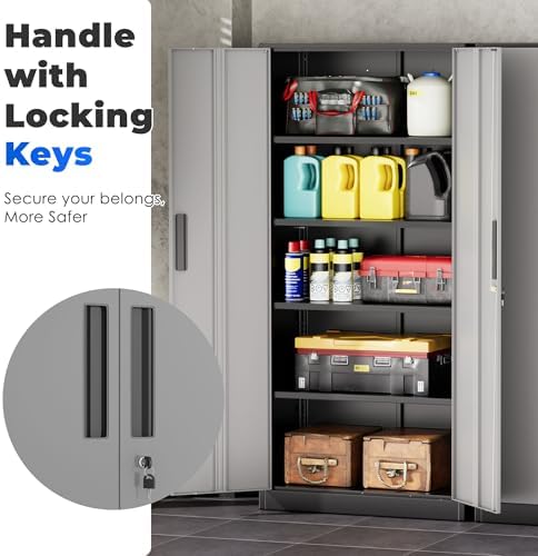 INTERGREAT Storage Cabinet with Doors and Shelves, Metal Garage Storage Cabin...