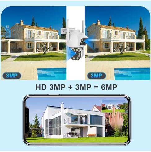 EVERSECU Dual Lens Linkage 6MP WiFi PTZ Security Camera Outdoor, 360° View, A...