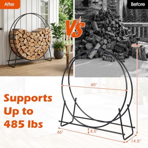 Goplus 45" Round Firewood Rack, Heavy-Duty Metal Log Holder (45 inch)