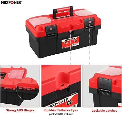 MAXPOWER Tool Box 16 inch, Plastic Small Tool Box with Latch Removable Tray