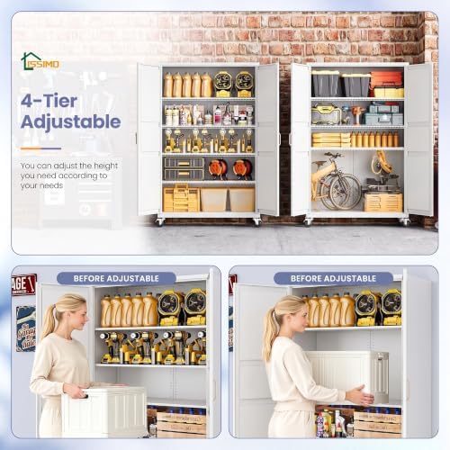 Metal Garage Storage Cabinet with Wheels, Wide & Deep Storage Cabinet wit...