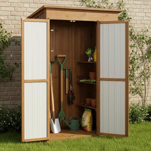 Large Outdoor Storage Cabinet Waterproof with Shelves, Outside Storage Shed T...