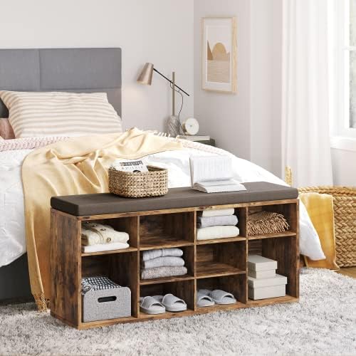 DINZI LVJ Shoe Storage Bench with Cushion, 40.9" Cubby Shoe Rack, 12-Cubby